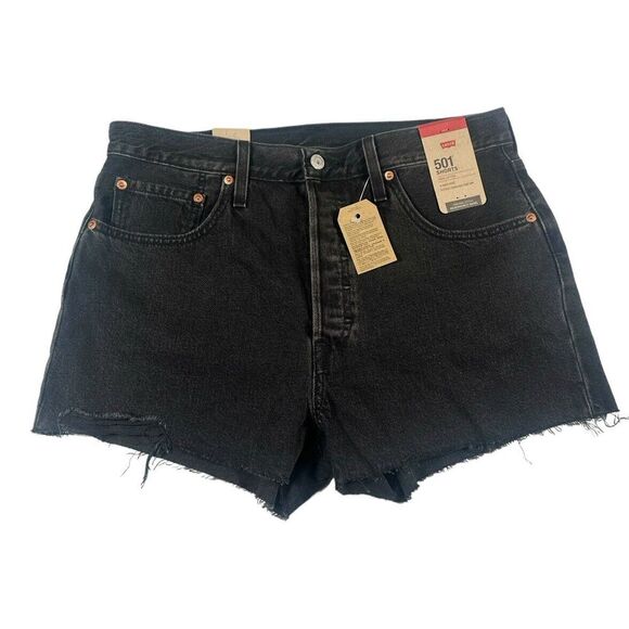 Levi's Pants - LEVIS 501 Black Denim High Rise Cut Off Jean Shorts Womens 31 Cotton Buttonfly